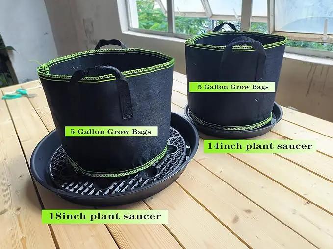 Plastic Plant Saucer Stand,4-Pack 14 inch, Elevated Plant Saucer Self-Watering Fabric Pot Base, Use Nonwoven Grow Bags, Plant Saucers Flower Pot Tray for Indoor-Outdoo and Grow Tents Greenhouses by GreenHaven Gardens