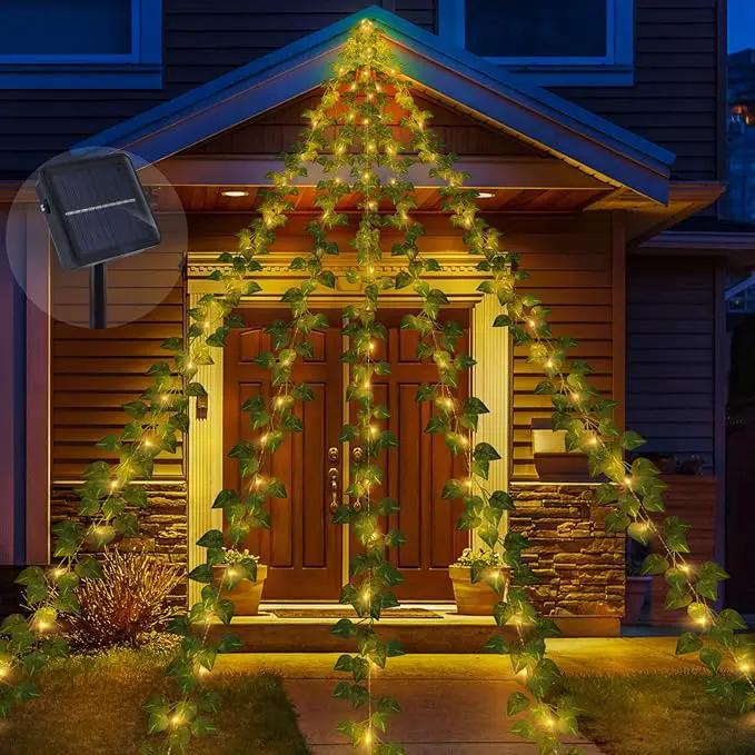 13.5FT*5 Branches Fake Vines with Fairy Lights, Solar Powered Ivy String Lights, 8 Modes Fake Plant Light, Waterproof Triangular Leaf Light for Eaves, Tree, Patio, Garden, Yard, Wedding Decoration by GreenHaven Gardens
