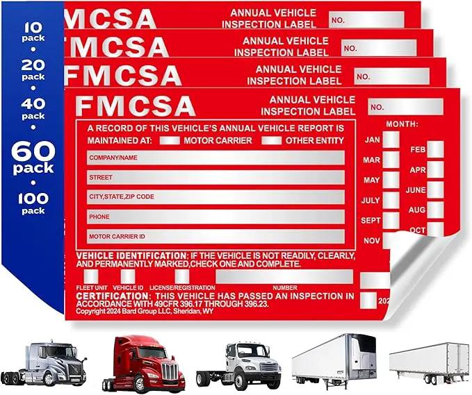 60-Pack DOT Compliant Aluminum Annual Vehicle Inspection Label – Red FMCSA Label with Punch Boxes by GreenHaven Gardens