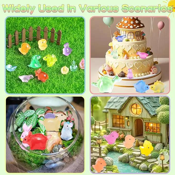 100PCS Luminous Mini Resin Dinosaur Glow in The Dark, 28 Styles Tiny Animals for Hide Garden Micro Landscape Dollhouse Decor Craft by GreenHaven Gardens