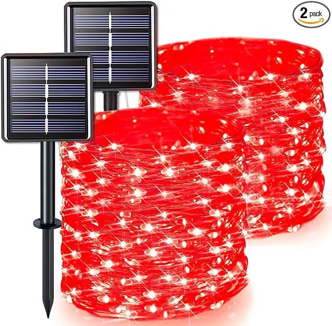 JMEXSUSS 66ft 200 LED Red Solar Halloween Lights, 2 Pack Solar Fairy Lights Outdoor Waterproof, 8 Modes Solar String Lights for Outside Garden Christmas Tree Party Halloween Decorations by GreenHaven Gardens