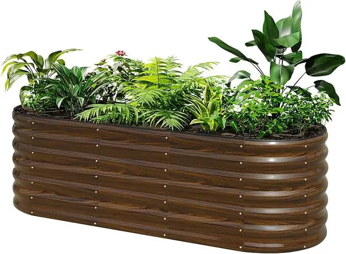 SnugNiture Galvanized Steel Raised Garden Bed, 6x2x2 ft, Outdoor Oval Deep Root Planter Box for Growing Vegetables, Flowers and Fruits by GreenHaven Gardens