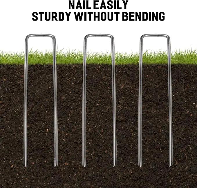 60 Pack 6 Inch Garden Stakes - Sturdy Landscape Staples with Metal Tarp Pins, Lawn Ground Stakes, Tent Stakes, and Yard Staples for Anchoring Sod, Landscape Fabric, and Irrigation Tubing by GreenHaven Gardens