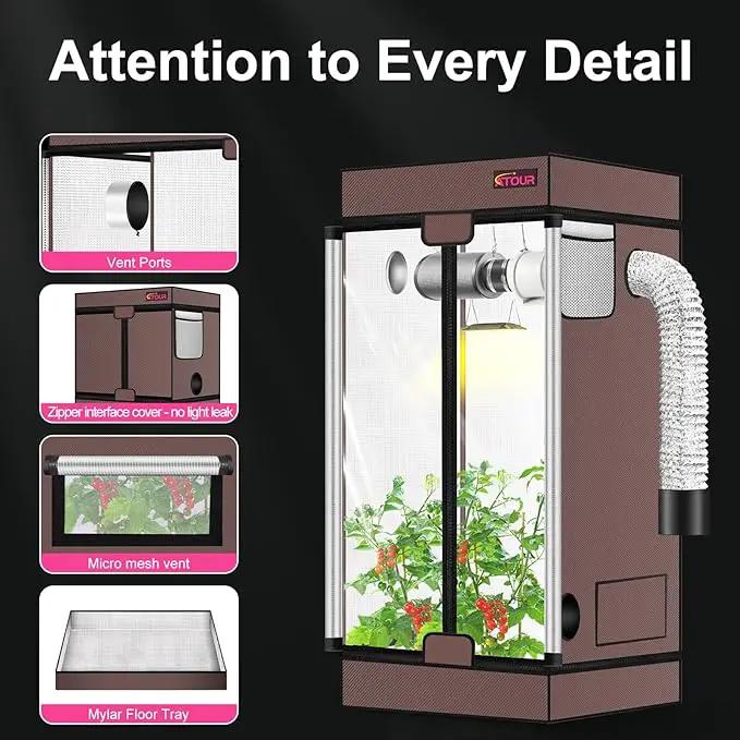ATOUR 2x2 Grow Tent, 24"x24"x48''High Reflective Mylar 1680D Hydroponic Grow Tents, Waterproof Grow Tent with Double Cleart Observation Door and Floor Tray, for Indoor Plant Growing by GreenHaven Gardens