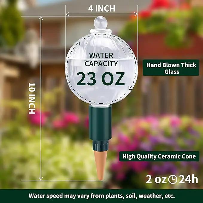 23 oz Extra Large Plant Watering Globes Top Fill, Clear Glass Water Bulbs with Terracotta Spikes Stake, Vacation Slow Release Self Watering Planter Insert, Automatic Drip Device, 1 Pack by GreenHaven Gardens