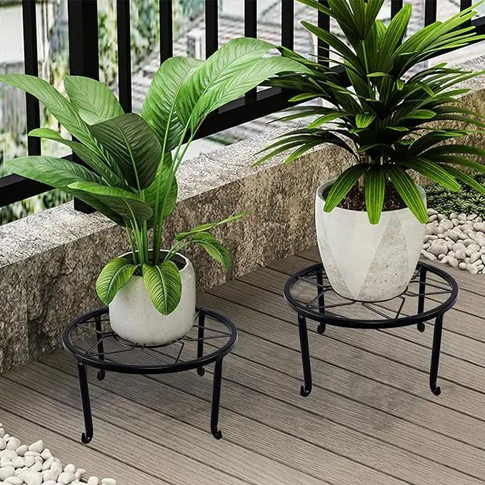 yosager 4 Pack Metal Plant Stands for Flower Pot, Heavy Duty Black Iron Potted Stand Holder, Indoor Outdoor Rustproof Metal Planter Container Round Supports Display Rack for Home & Garden Decor by GreenHaven Gardens