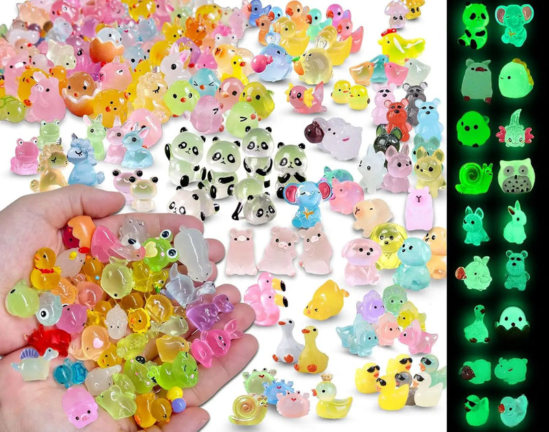 Mini Resin Animals Variety Pack 200 Pcs Luminous Tiny Animals Bulk Glow in The Dark Fairy Garden Miniatures with Tiny Ducks to Hide Around The Home by GreenHaven Gardens