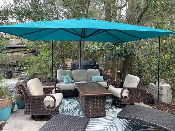 PURPLE LEAF 10' X 13' Patio Umbrella with Base Outdoor Cantilever Rectangle Offset Umbrella with 360-degree Rotation for Garden Deck Pool Patio Turquiose by GreenHaven Gardens