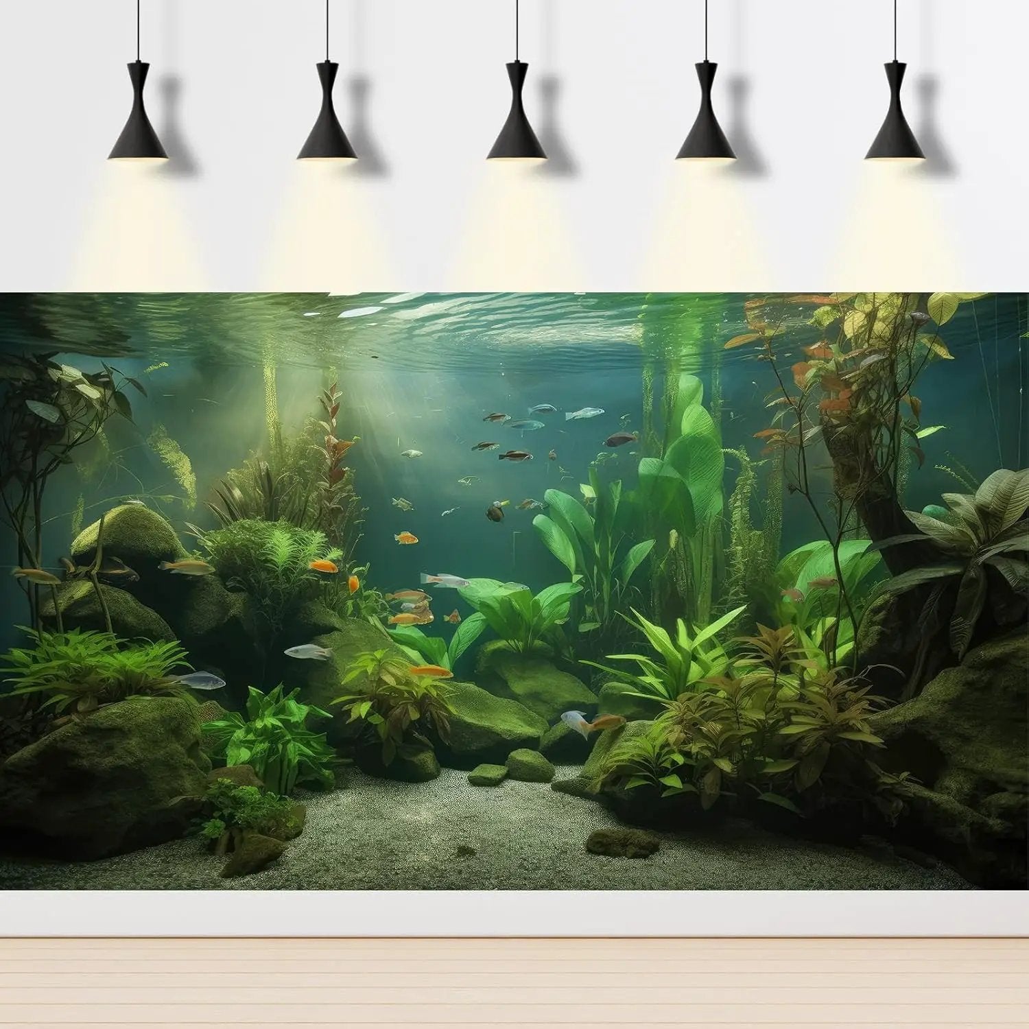 Under The Sea Aquarium Background Underwater Aquatic Plants Fish Tank Background Tropical Fish Rock with Moss Terrarium Background Undersea Green Grass with Sunbeams Terrarium Background 30x18in by GreenHaven Gardens