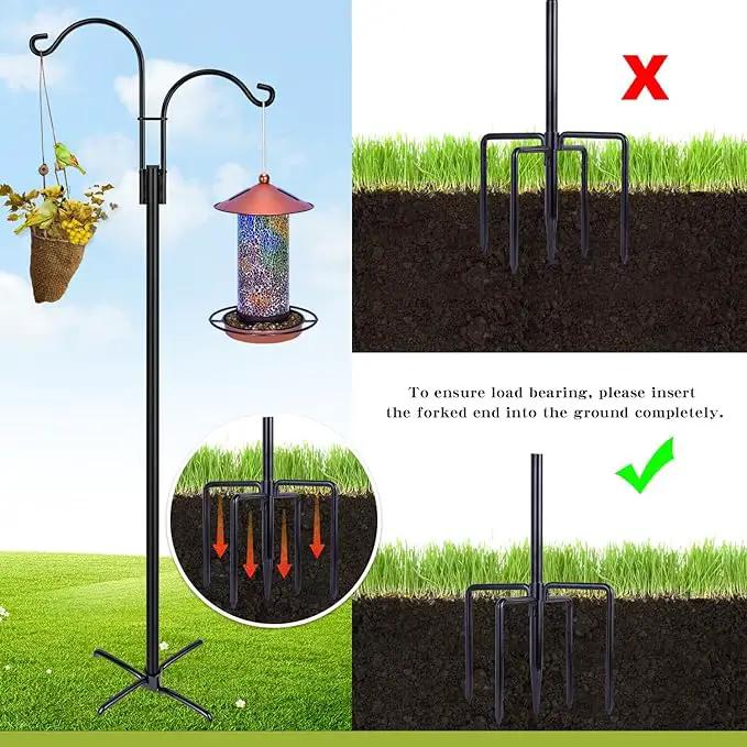 XDW-GIFTS Double Shepherds Hooks for Outdoor, 2-Pack Heavy Duty Garden Pole for Hanging Bird Feeder, Plant Baskets, Solar Light Lanterns, Garden Plant Hanger Stands with 5 Base Prongs by GreenHaven Gardens