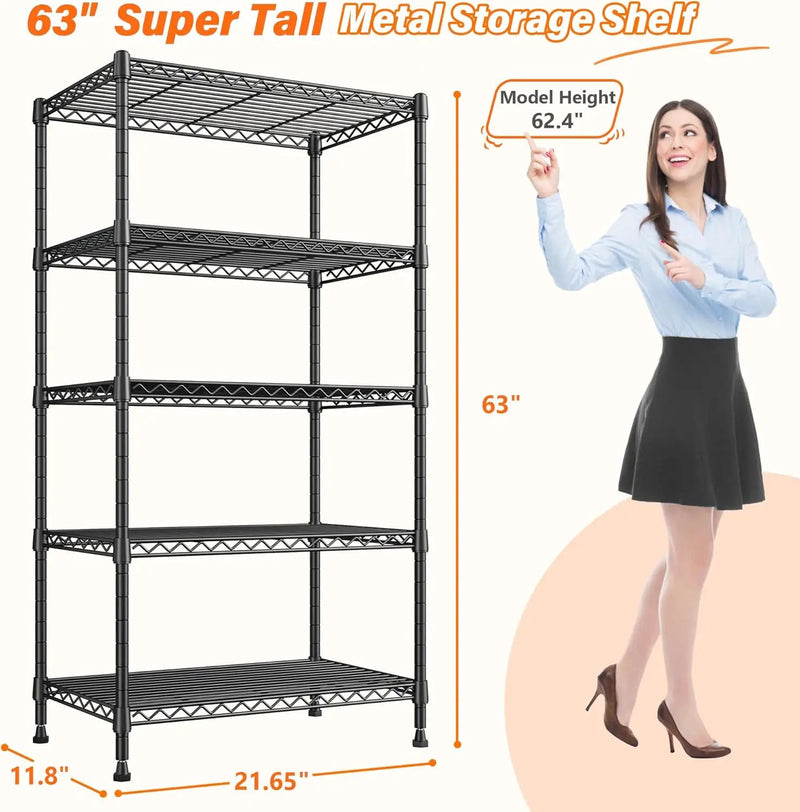 REIBII Metal Shelving 5 Tier Wire Sturdy Storage Shelves Adjustable Steel Organizer Wire Rack for Kitchen Laundry Room Commercial School Storage Room Black 63“Hx 21.65“L x 11.8”D by GreenHaven Gardens