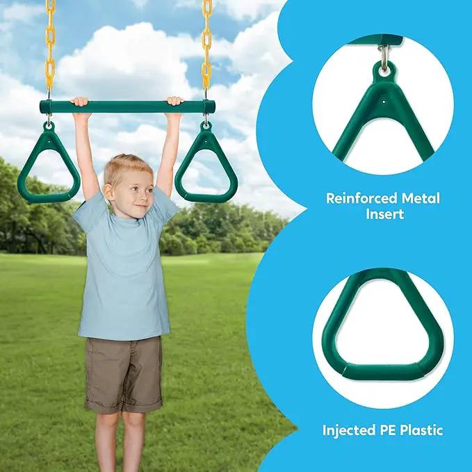 TURFEE 3 Pack Assorted Swing Set, Including 1 Gym Rings Trapeze Bar and 2 Pcs Swings with Plastic Coated Chain, Swingset Accessories Replacement for Kids Outdoor Play, Playground- Green by GreenHaven Gardens