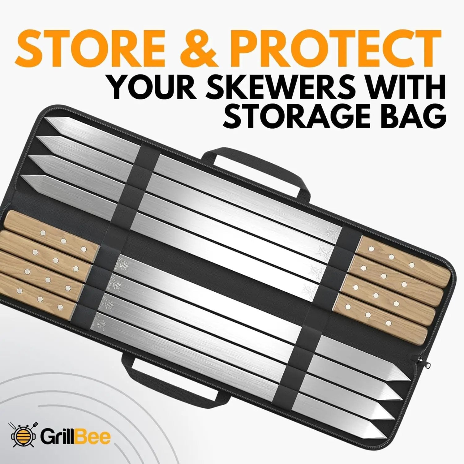 Premium Kabob Skewers 23 inch Long and 1 inch Wide Stainless Steel Flat Reusable Metal Skewers for Grilling BBQ - Making Brazilian Koobideh Chicken Kebab, 8pc Set with Bag by GreenHaven Gardens