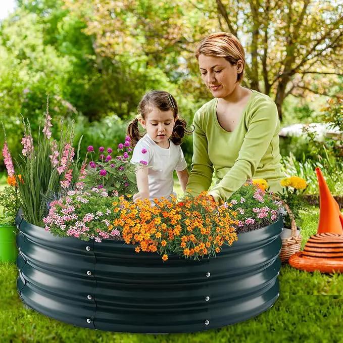 Galvanized Raised Garden Bed for Gardening - 3x3x1ft Round Thickened Metal Planter Box Outdoor for Vegetables, Flowers,Herbs,Above Ground Garden Containers Green by GreenHaven Gardens