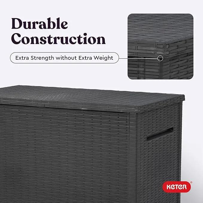 Keter Java XXL 230 Gallon Resin Rattan Look Large Outdoor Storage Deck Box for Patio Furniture Cushions, Pool Toys, and Garden Tools, Dark Grey by GreenHaven Gardens