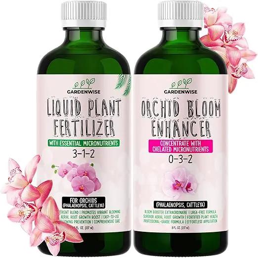Orchid Fertilizer – Complete Orchid Plant Food Set 3-1-2 & 0-3-2 Liquid Fertilizers for Blooming, Root Growth – Optimal Orchids Care (2 x 8 OZ Bottles) by GreenHaven Gardens