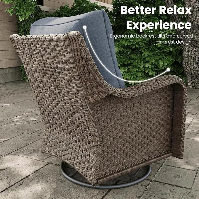 7 Pieces Outdoor Patio Furniture Sets with Single Chairs with 6-inch Thick Cushion and Fire Pit Table for Deck Lawn by GreenHaven Gardens