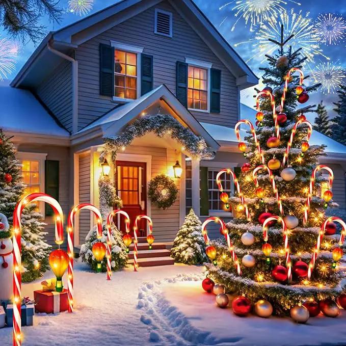 6 Pack Outdoor Christmas Decorations, 21" Solar Candy Cane Christmas Lights with Lantern and 90 Bright LED, Waterproof 8 Modes Outside Xmas Decorations for Outdoor Yard Garden Pathway by GreenHaven Gardens