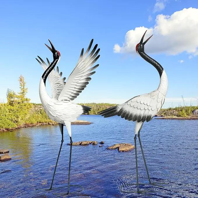 chisheen Crane Garden Statues Outdoor Metal Heron Yard Art Crane for Garden Sculptures Patio Lawn Ornaments,Set of 2 by GreenHaven Gardens