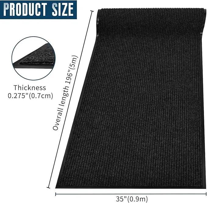 Rubber Door Mat About W3' ×L16' Heavy Duty Large Outdoor Indoor Mat Durable Entrance Doormat Waterproof Rubber Back Rugs for Home Entryway Patio Porch Office Business Areas (Black) by GreenHaven Gardens