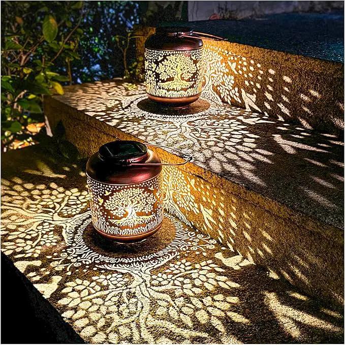 2 Pack Tree of Life Outdoor Solar Hanging Lanterns Waterproof LED Solar Lights Metal Decorative Lanterns for Garden, Patio, Courtyard, Backyard, Yard Decor Unique Tree of Life Gifts for Women by GreenHaven Gardens