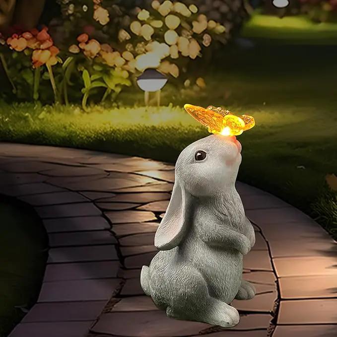 Bunny Outdoor Decor, Solar Rabbit Garden Statue, Cute Easter Gift Outside Lawn Ornaments for Patio Clearance Yard Porch, Housewarming Gift to Mom Women Birthday Mother's Day by GreenHaven Gardens