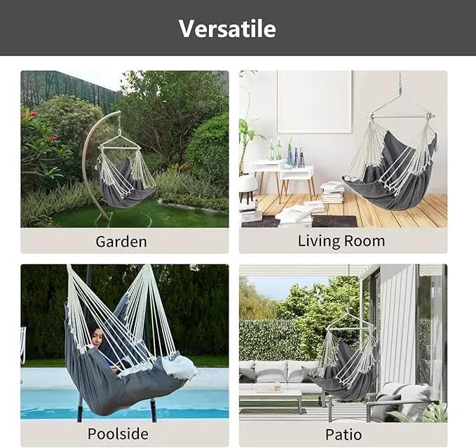 Hanging Hammock Chair Swing MAX 500 lbs Outdoor Hanging Chair with Footrest Indoor Swing Chair with Portable Steel Spreader Bar and Hardware Kit for Bedroom Living Room Patio Porch - Dark Grey by GreenHaven Gardens