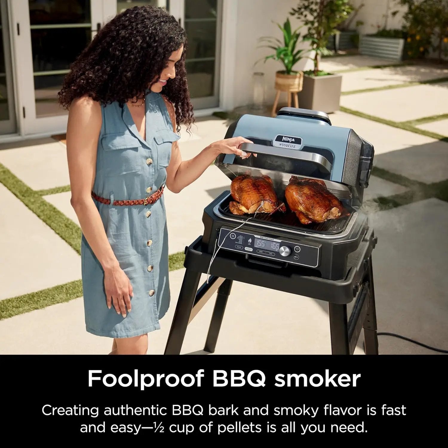 Ninja OG951 Woodfire Pro Connect Premium XL Outdoor Grill & Smoker, Bluetooth, App Enabled, 7-in-1 Master Grill, BBQ Smoker, Outdoor Air Fryer, Woodfire Technology, 2 Built-In Thermometers, Black by GreenHaven Gardens