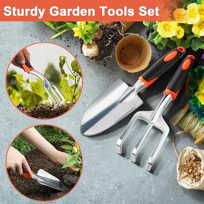 Garden Tool Set, 2 Pack Heavy Duty Gardening Tools Set Include Garden Shovel and Hand Rake Claw Tool with Ergonomic Handle, Small Gardening Hand Tools for Digging Weeding Planting Transplanting by GreenHaven Gardens