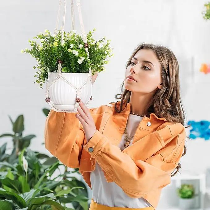 YIBOT 3 Pack Macrame Plant Hanger Indoor Hanging Planter Basket with 3 Hooks Flower Pot Holder No Tassels for Boho Home Decor 35"/29"/23" by GreenHaven Gardens