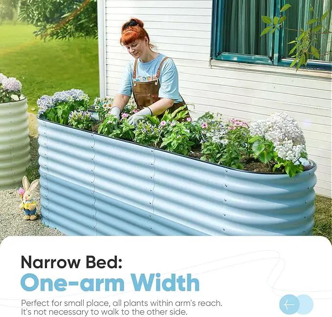 KING BIRD Raised Garden Bed 2.85 ft Tall 9 in 1 Galvanized Planter Garden Box Outdoor for Gardening, Deep Root Vegetables, Flowers 94.5X23.6X34.2 in, Light Blue by GreenHaven Gardens