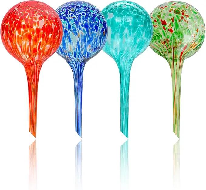 Iridescent Self Watering Globes, Glass Rainbow Plant Watering Globes, Self Watering Planter Insert, Automatic Plant Waterer Indoor (Small-4 Pcs Multi-Color, Small) by GreenHaven Gardens