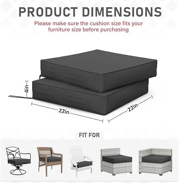 Patio Chair Cushions 22 X 22 X 4 Inch Waterproof Outdoor Seat Cushions for Patio Furniture, Outdoor Sofa Couch Pads with Ties & Handle, Set of 2, Grey by GreenHaven Gardens