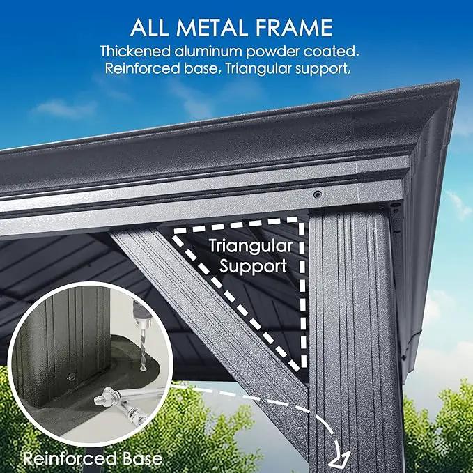Kozyard Alexander 12' X 16' Hardtop Permanent Aluminum Metal Gazebo with Galvanized Steel Double Roof Canopy, Curtain and Netting Pavilion for Patio, Backyard, Deck, Lawn (Gray) by GreenHaven Gardens