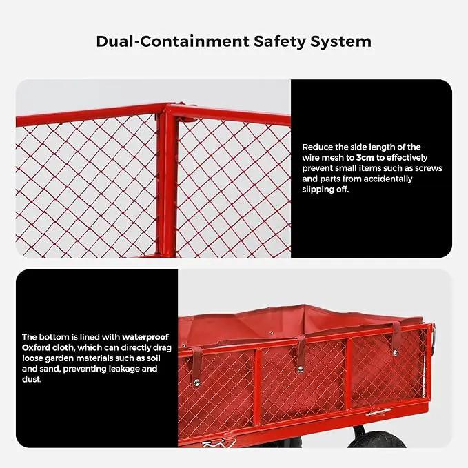 SUNNYFEEL 900 Lbs Capacity Heavy Duty Mesh Steel Garden Cart,Folding Utility Wagon with Removable Side Nets, Non-Slip Rubber Base, Red,Upgraded Version by GreenHaven Gardens