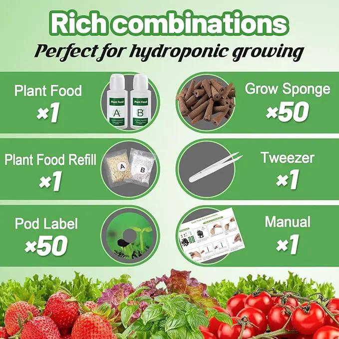 50pcs Hydroponic Grow Sponges for Aerogarden - Seed Sprout Pods Kit with Plant Food, Compatible with Most Indoor Hydroponics Plants Growing System by GreenHaven Gardens