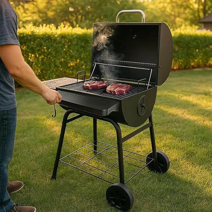 Grill Boss 23 Inch Charcoal Barrel Grill with Adjustable Grate, Large Cooking Area, Black by GreenHaven Gardens