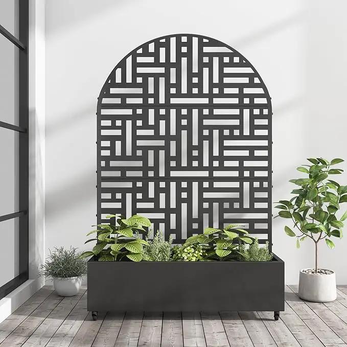 Casaphoria Metal Raised Garden Bed with Trellis and Wheels, 72"x47"x16" Planter Box for Climbing Plants, Vegetables & Vines, Features Drainage Holes and Privacy Screen (Black-Helen) by GreenHaven Gardens