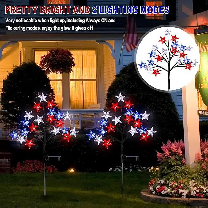 Solar 4th of July Stake Lights, Red White and Blue Lights Outdoor Decorations, Led Patriotic Lights Battery Operated for Memorial Day, July 4th, Veterans Day Outside Decor (2 Individual Pack) by GreenHaven Gardens
