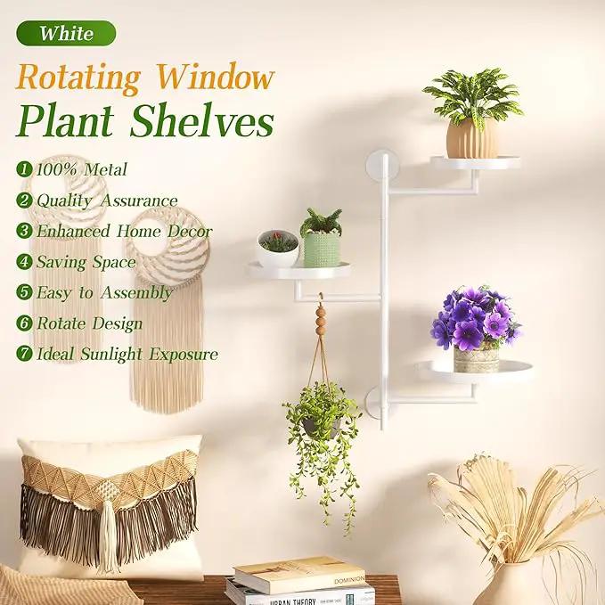 WIndow Rotating Plant Stand Shelf Indoor Black Metal Floating Shelves 3-Tier Wall Mount Plant Holders for Living Room Wall Planter Modern Home Decor for Gardening by GreenHaven Gardens
