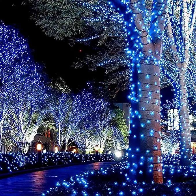 EEW 2-Pack 200 LED Solar String Lights Outdoor, Solar Christmas Lights with 8 Lighting Modes, Waterproof Green Wire Solar Tree Lights for Outside Xmas Wedding Party Garden Patio Decorations (Blue) by GreenHaven Gardens