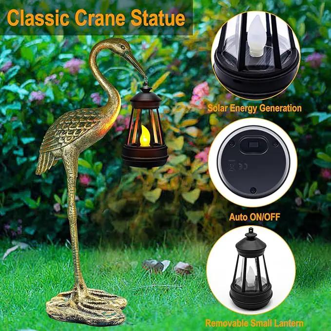Solar Garden Statue Crane Figurine, Outdoor Hanging Solar Lanterns, Blue Heron Sculpture Statue for Patio, Yard, Lawn, Porch, Garden Decor for Outside Gifts for Christmas Mom, Women, Mother's Day by GreenHaven Gardens
