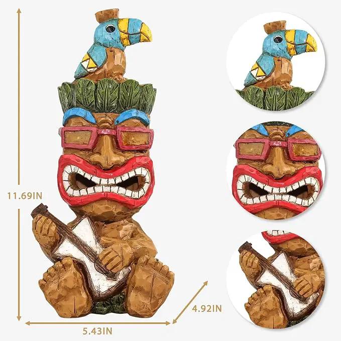 Solar Tiki Statue Decor-Outdoor Statues-Funny Guitar - Tiki Bird Tiki Bar Decorations 11.69 inch Tall for Outdoor Patio, Balcony, Yard, Backyard,Lawn,Tiki Gifts by GreenHaven Gardens