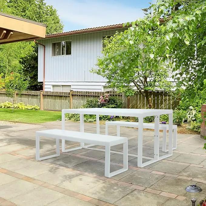 Aoodor 3-Piece Outdoor Patio Dining Set, Aluminum Furniture Set with 1 Rectangular Picnic Table and 2 Benches for Garden, Lawn, Yard by GreenHaven Gardens