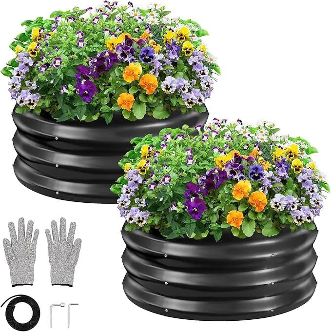 GreatBuddy 2x2x1 ft Round Galvanized Raised Bed, Easy-Assembly Raised Garden Bed with Anti-Cut Gloves & Tools, Rust-Proof Garden Bed for Outdoor, Vegetables, Herbs, Small Trees, Black by GreenHaven Gardens