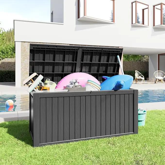 180 Gallon Resin Deck Box, Lockable Patio Outdoor Storage Box for Furniture, Garden Tools and Tools Storage, Waterproof Outside Storage Boxes - Black by GreenHaven Gardens