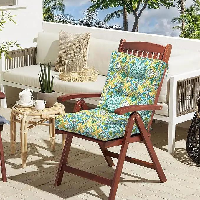 LVTXIII Outdoor Tufted Low Back Cushions, Solid Fluffy Seat and Back Chair Cushion with Ties, Patio Replacement Rocking Chair Cushion for Outdoor Furniture Use, 21 W x 21D, 2 Pack, Damask Green by GreenHaven Gardens