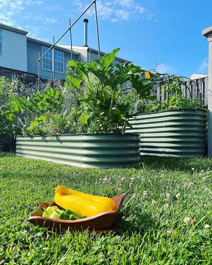 Vego garden 32" Extra Tall Raised Garden Bed Kits, 9 in 1 Modular Raised Planter Box for Vegetables Flowers Fruits Oval Metal Raised Garden Bed- Olive Green by GreenHaven Gardens
