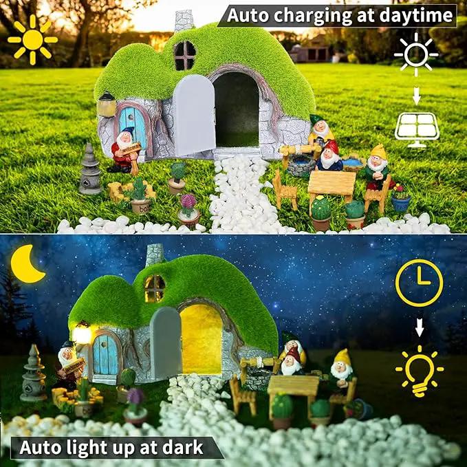 Garden Statues Outdoor Decor - Fairy House with Waterproof Solar Lights Resin Figurines for Yard Lawn Porch Outside Ornament or Garden Gift by GreenHaven Gardens