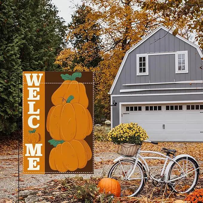 Welcome Fall Garden Flag Autumn Pumpkin Garden Flag 12x18 Inch Double Sided Fall Thanksgiving Holiday Decorations for Yard Home Porch Patio (Flay 1812) by GreenHaven Gardens